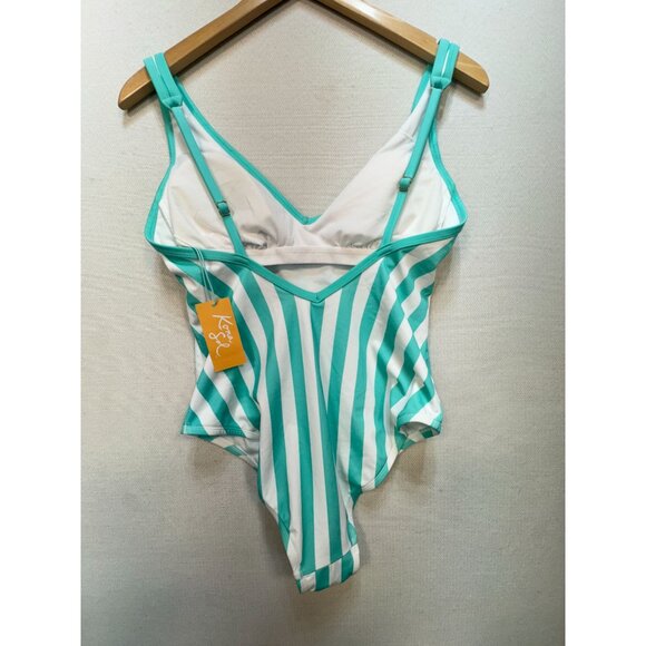Kona Sol Womens One-Piece Swimsuit Sz M Turquoise White Striped Summer NWT - Picture 8 of 10